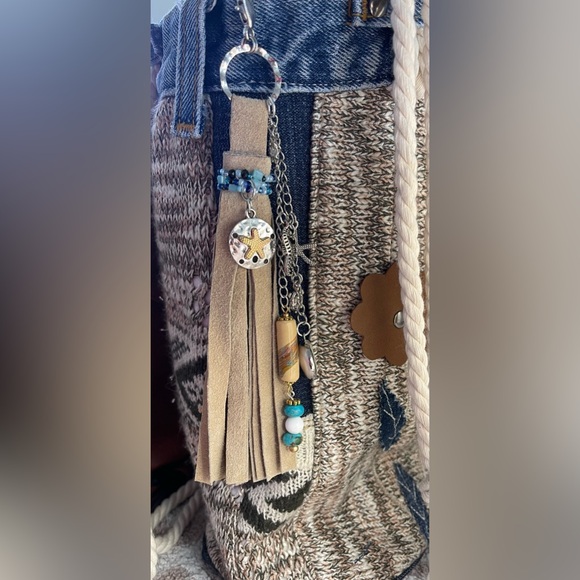 Genuine Suede leather Bag Tassel charm, boho Hippie charm, Clip on Bag, backpack - Picture 1 of 5